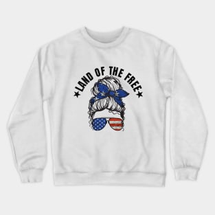 Womens Messy Bun Patriotic American Flag Crewneck Sweatshirt